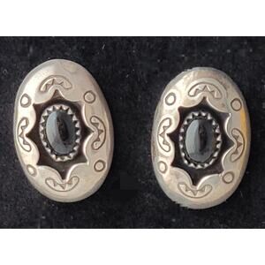 Earrings Carolyn Pollack Sterling Silver Onyx Shadow Box Post Signed